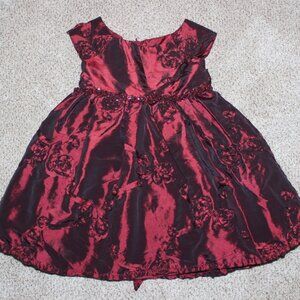 Girls Sweet Heart Rose Burgundy Wine Satin Beaded Holiday Christmas Dress sz 2T